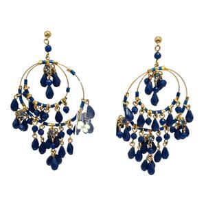 Earrings Chandelier Cascade Teardrop Royal Blue Beaded Dangle Pierced SKU 3135